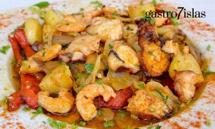 Revuelto de pulpo y gambas